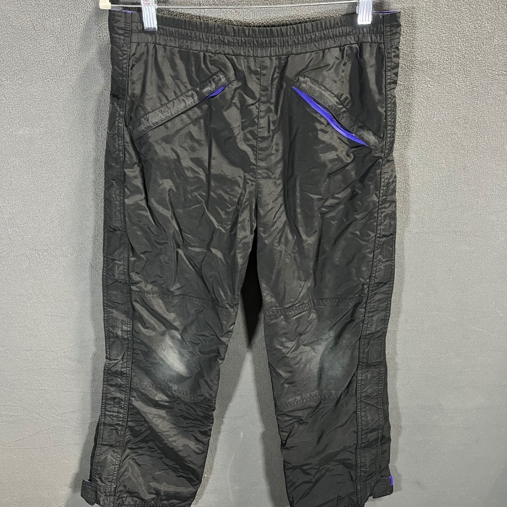 Vintage LL Bean Kids Snow Pants Black Purple Insulated Winter Ski Bibs M 10-12
